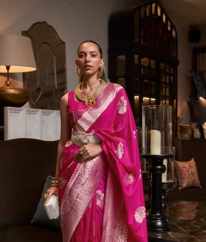 Pink Khadi Georgette Readymade/Easy Saree