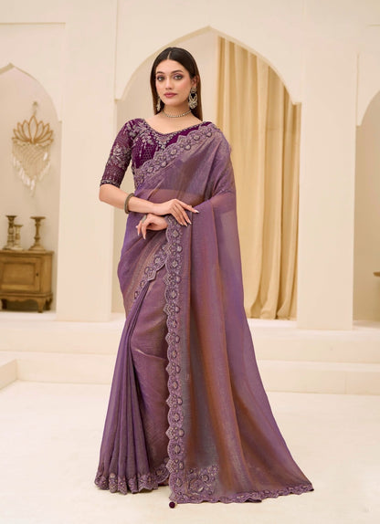 Plum Purple Cocktail Party Wear Readymade Saree