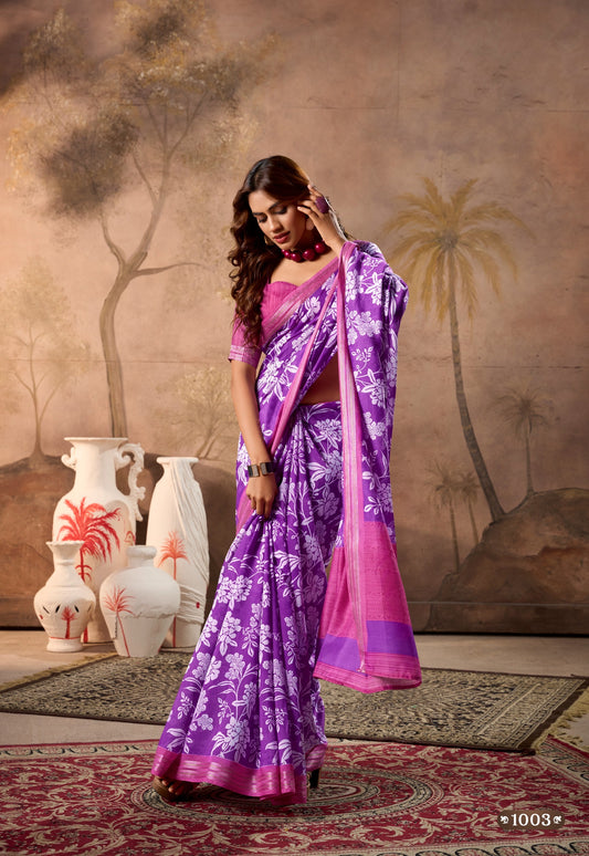 Purple Color Mul Mul Cotton Easy/Readymade Saree