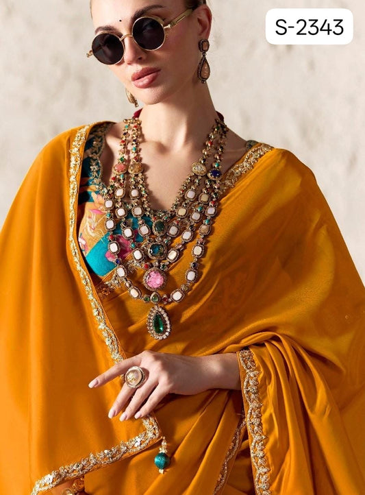 Saffron Fancy Tissue Silk Ready to wear/Easy Saree - Panaash Saree