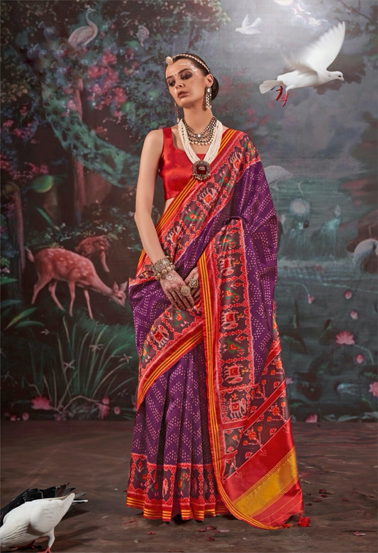 Purple Patola Silk Readymade/Easy Saree