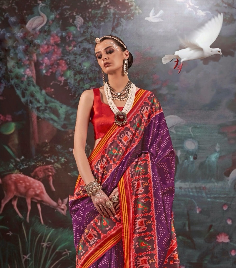 Purple Patola Silk Readymade/Easy Saree