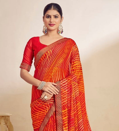 Orange Chiffon Casual Readymade/Easy Saree