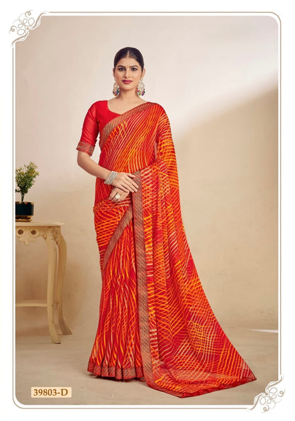 Orange Chiffon Casual Readymade/Easy Saree