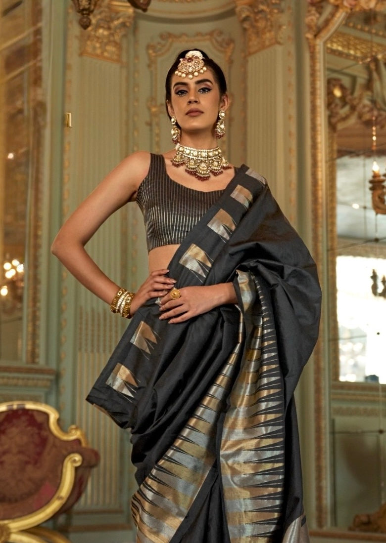 Black Kanjivaram Silk Readymade/Easy Saree