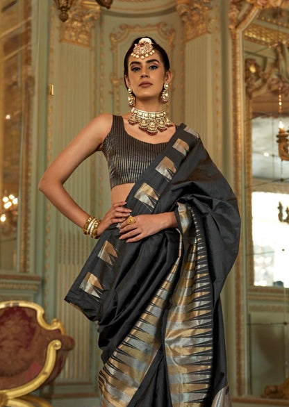 Black Kanjivaram Silk Readymade/Easy Saree