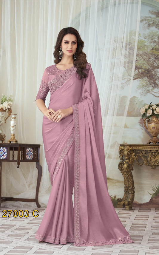 Light Pink Color Cocktail Readymade Saree