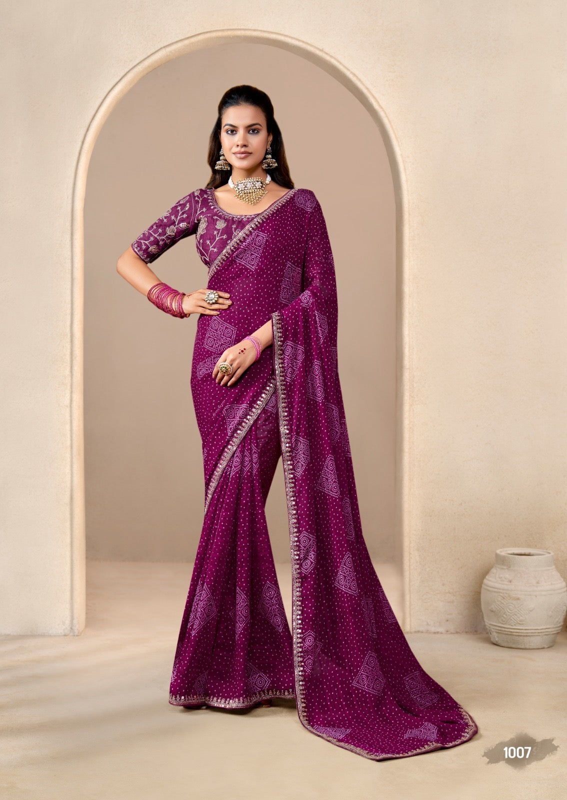 Magenta Georgette Readymade/Easy Saree