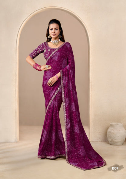 Magenta Georgette Readymade/Easy Saree