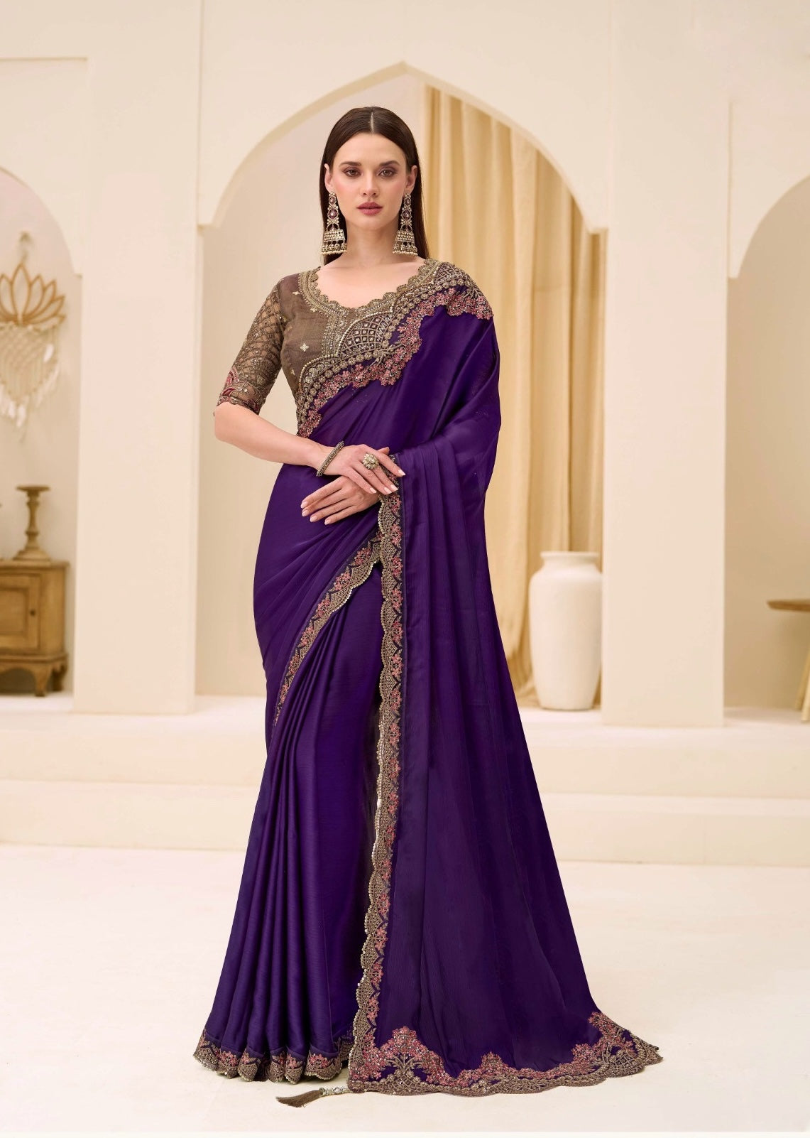 Royal Purple Cocktail Party Wear Readymade Saree