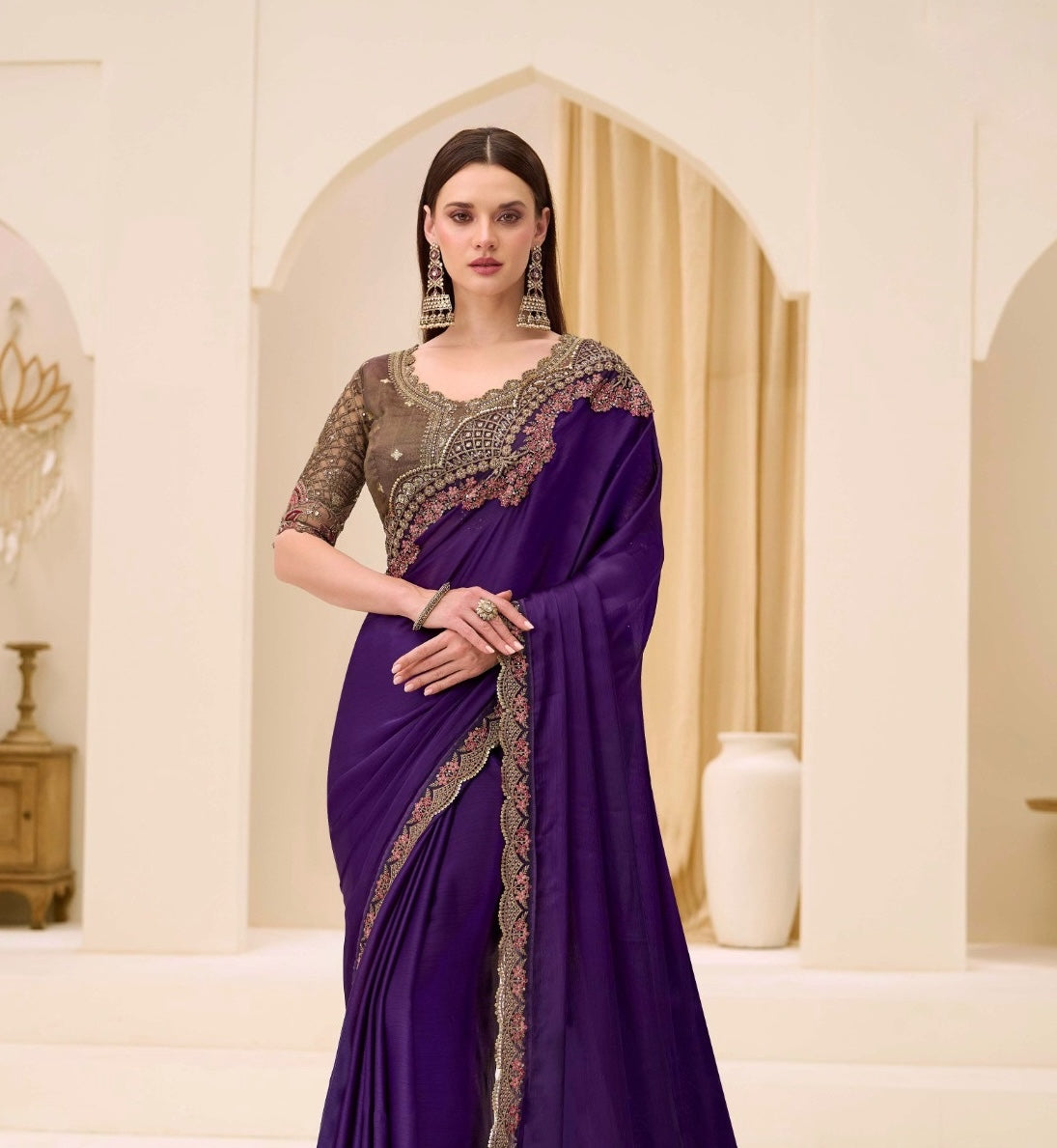 Royal Purple Cocktail Party Wear Readymade Saree