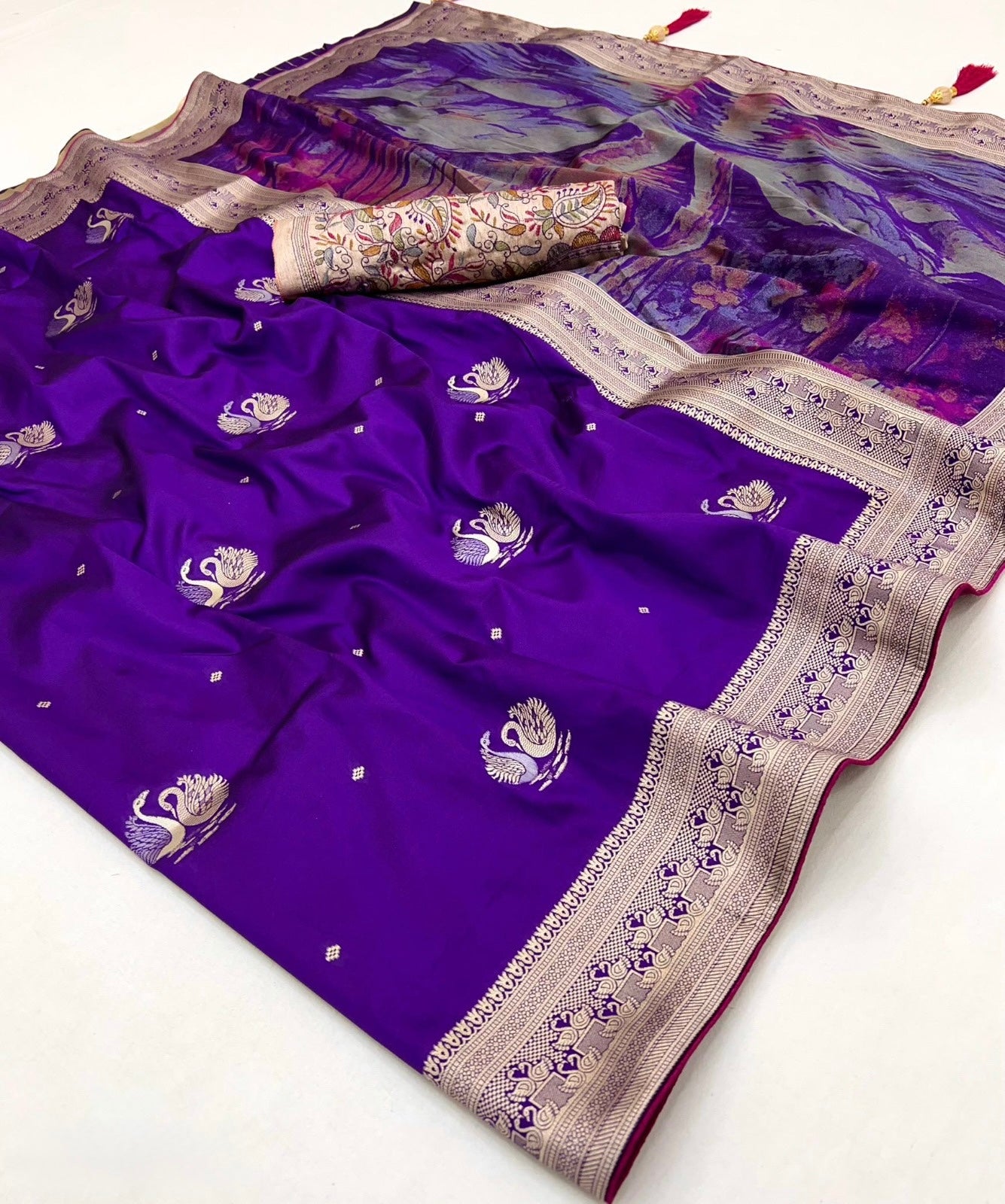 Purple Color Banarasi Silk Readymade/Easy Saree