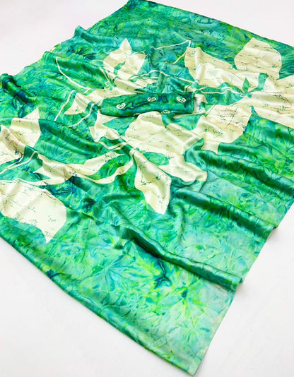 Green & White Crepe Silk Readymade/Easy Saree