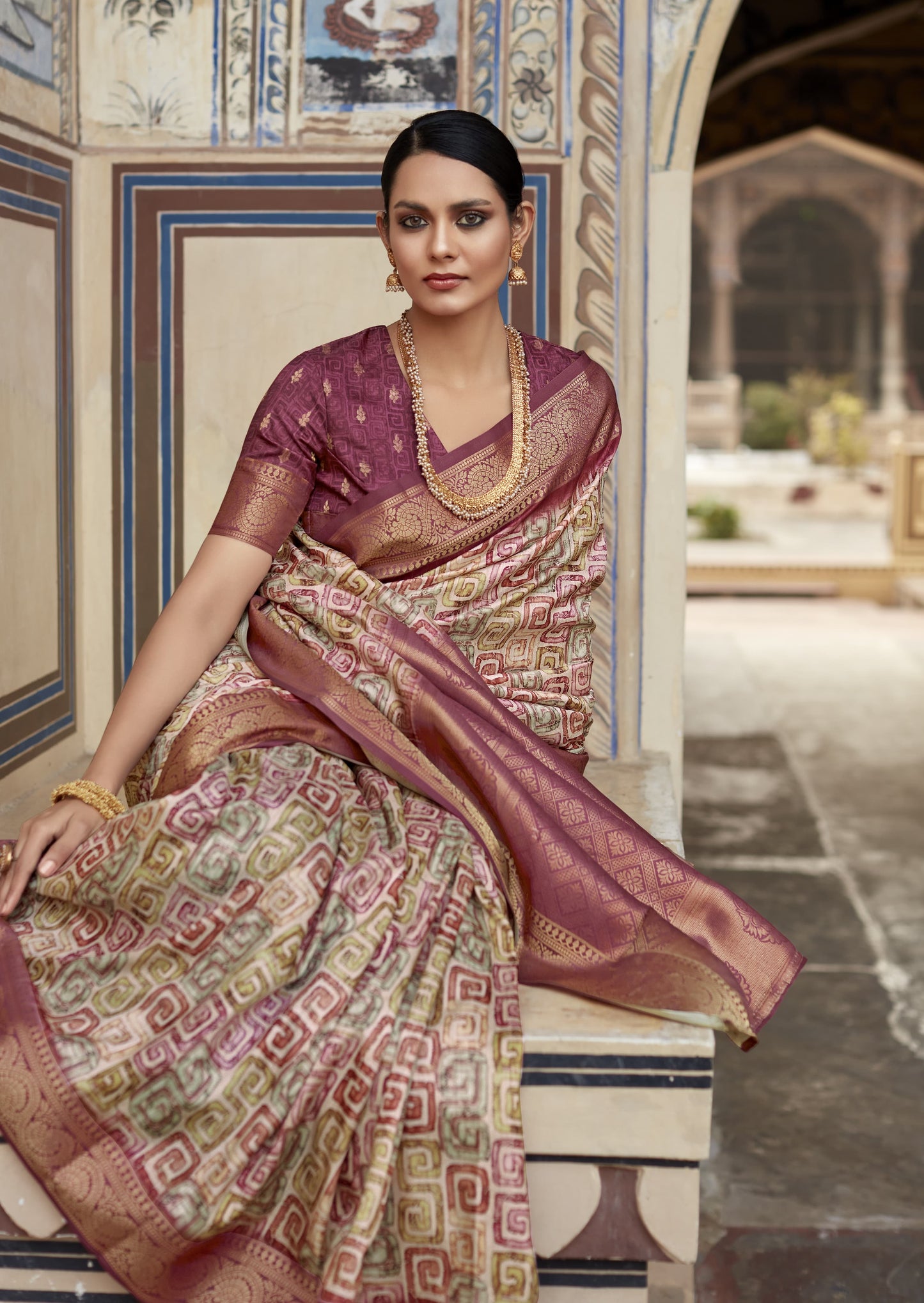 Multi Color Printed Silk Readymade/Easy Saree