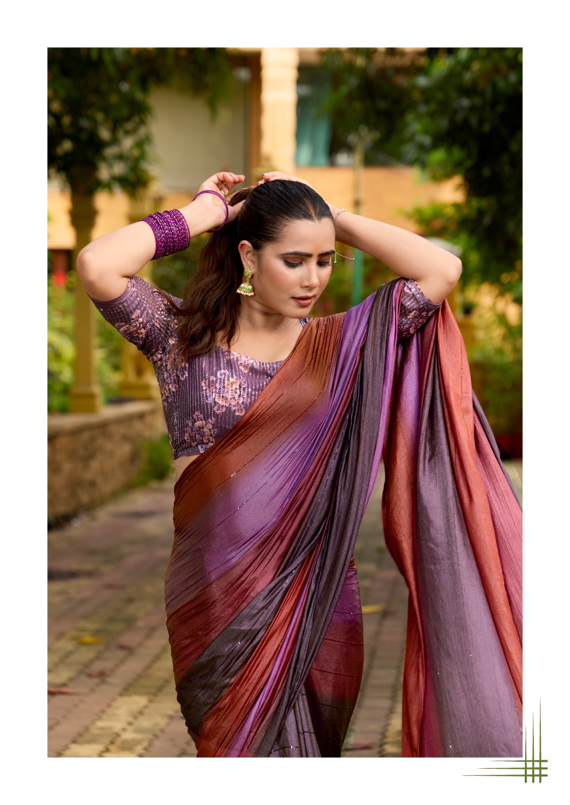 Wine purple Georgette Readymade/Easy Saree