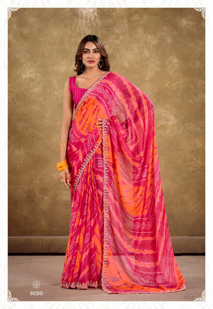 Pink & Peach Color Georgette Readymade/Easy Saree