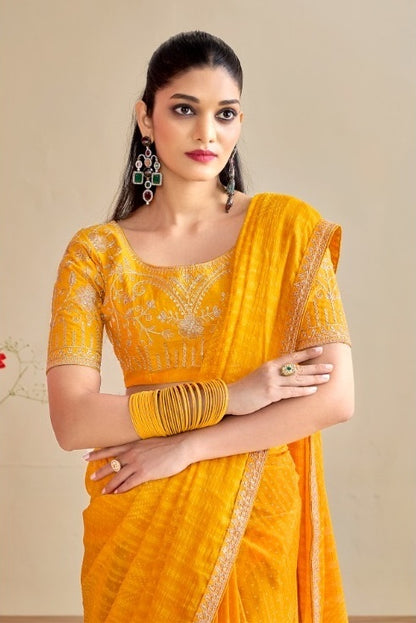 Mustard Yellow Georgette Readymade/Easy Saree