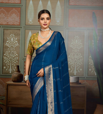 Navy blue Georgette Readymade/Easy Saree