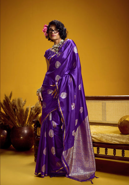 Purple Satin Silk Ready To Wear/Easy Saree - Panaash Saree