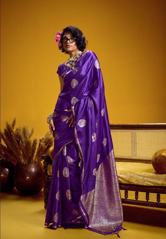 Purple Satin Silk Ready To Wear/Easy Saree - Panaash Saree