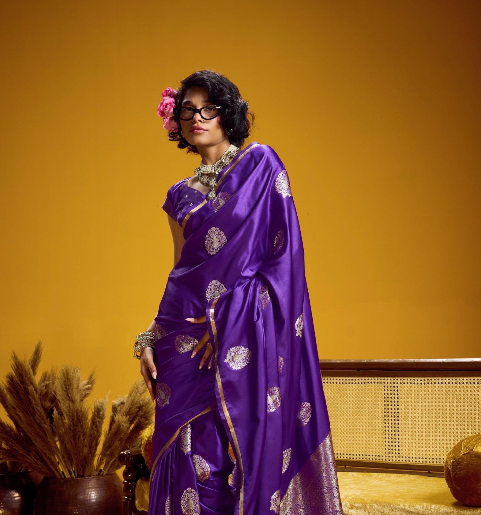 Purple Satin Silk Ready To Wear/Easy Saree - Panaash Saree