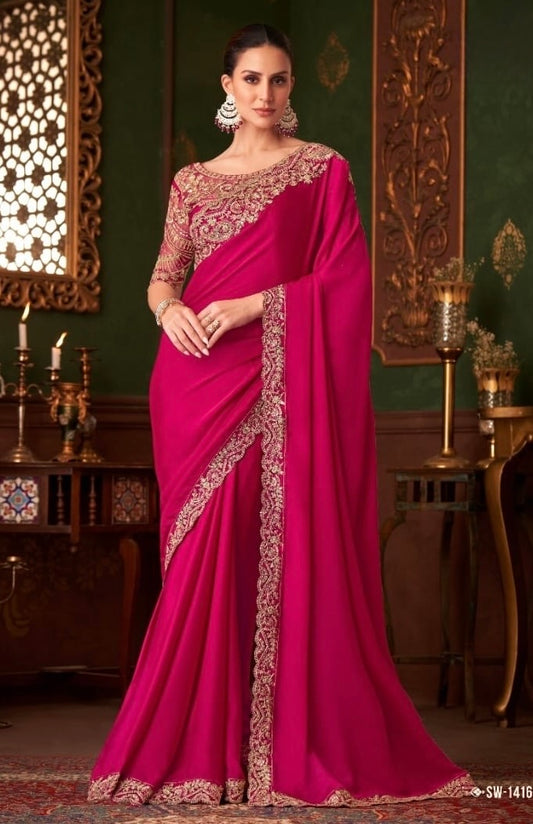 Pink Cocktail Party Wear Readymade Saree