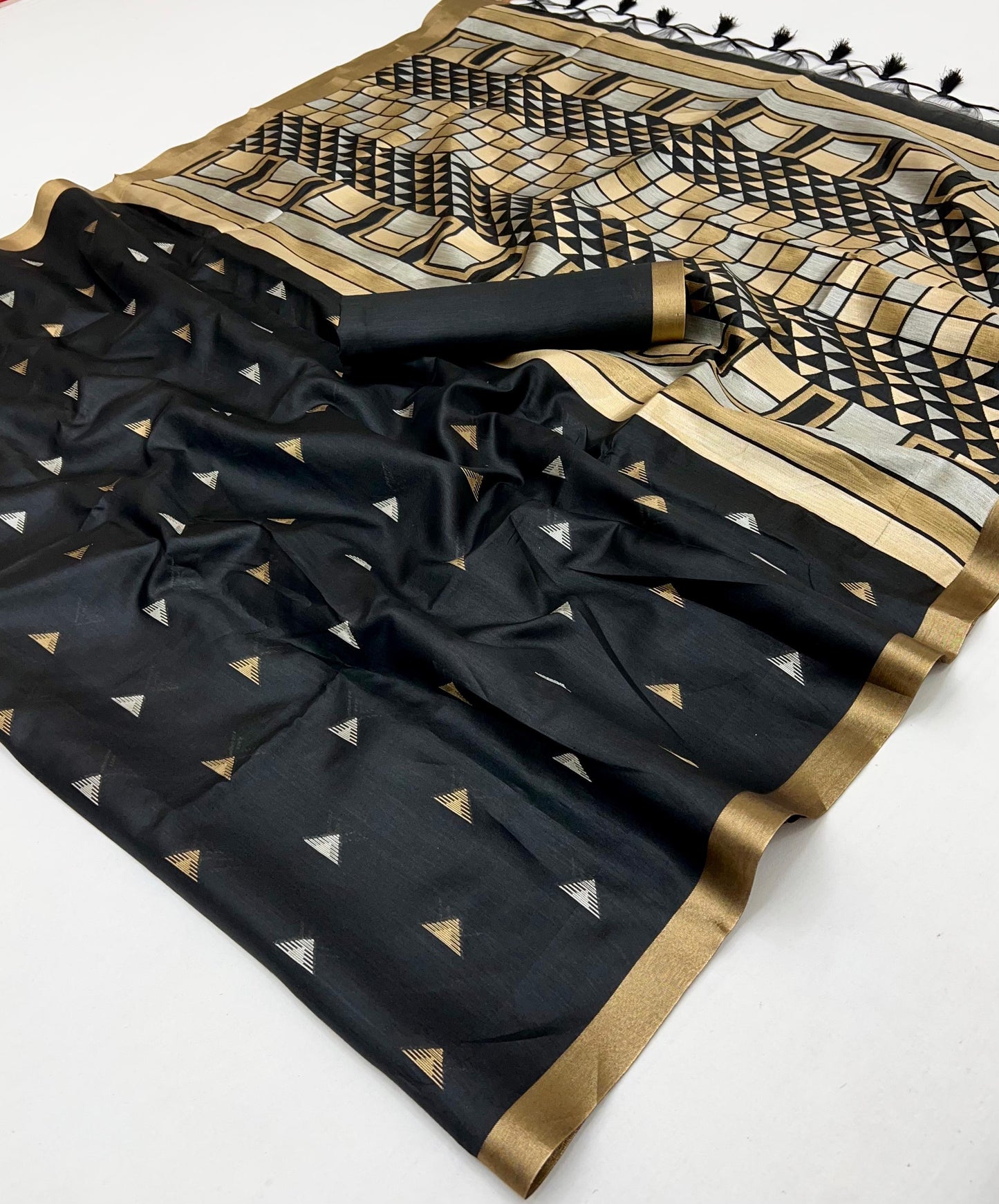 Black Tussar Silk Readymade/Easy Saree