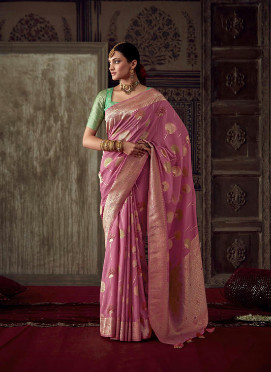 Light Pink Kanjivaram Designer Silk Readymade/Easy Saree