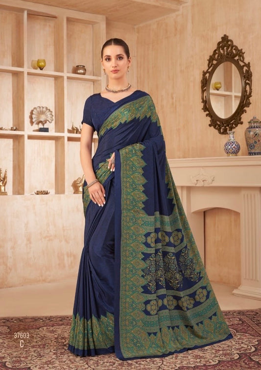 Casual Navy Blue Readymade Saree