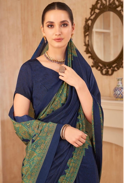 Casual Navy Blue Readymade Saree