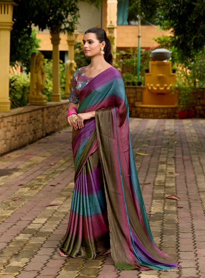 Multicolor ombre Georgette Readymade/Easy Saree