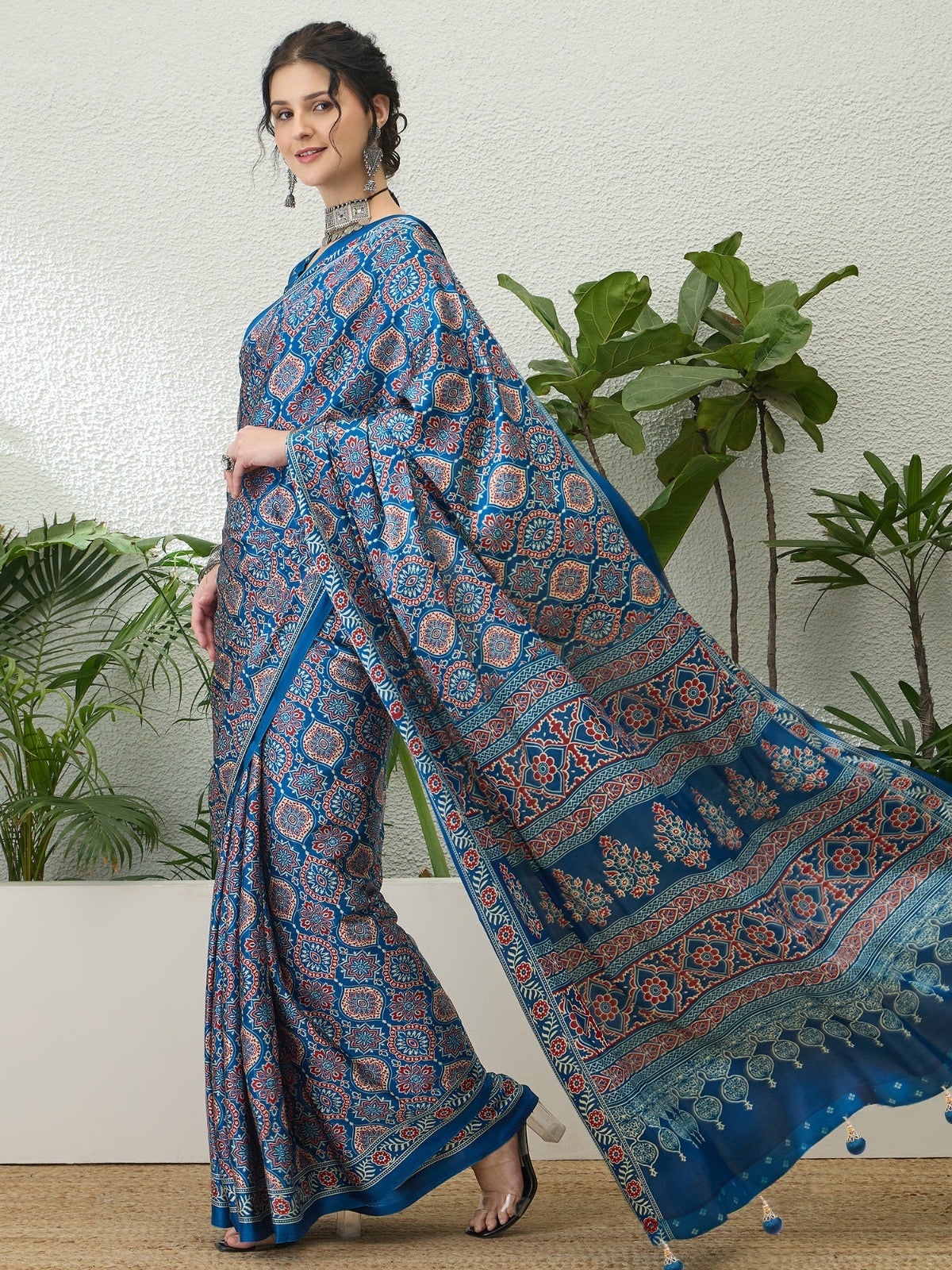 Dark Blue Crepe Silk Ready To Wear/Easy Saree - Panaash Saree