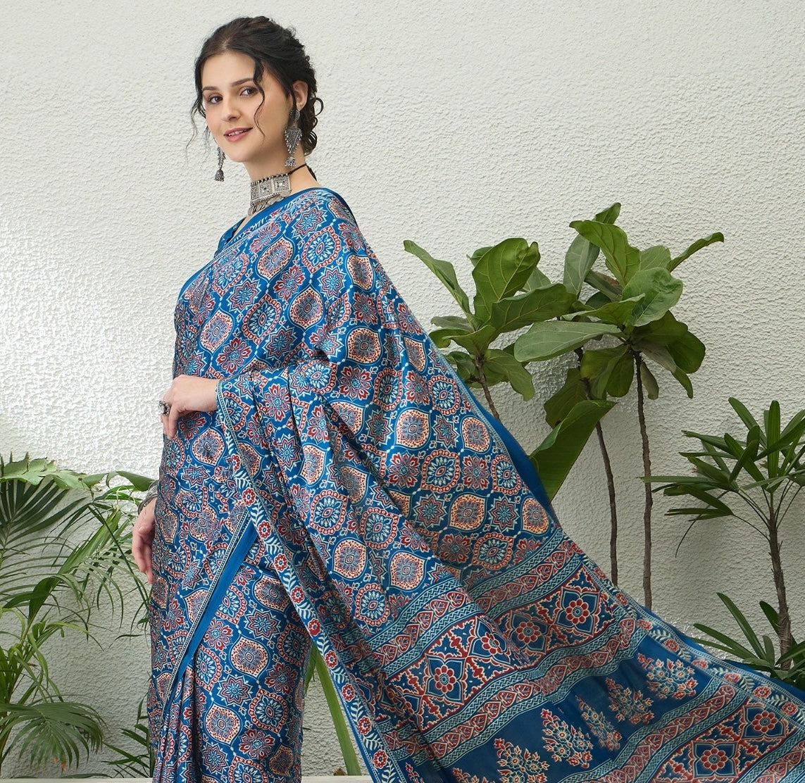 Dark Blue Crepe Silk Ready To Wear/Easy Saree - Panaash Saree