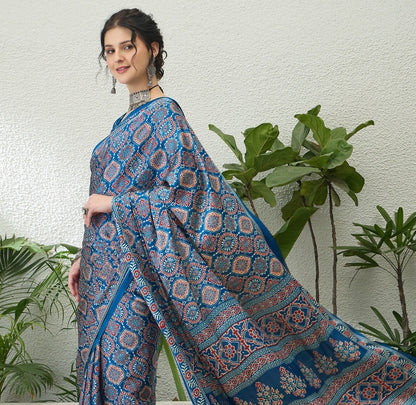 Dark Blue Crepe Silk Ready To Wear/Easy Saree - Panaash Saree