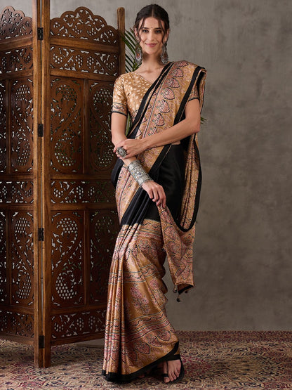 Black & Beige Crepe Silk Normal Drape Saree - Panaash Saree