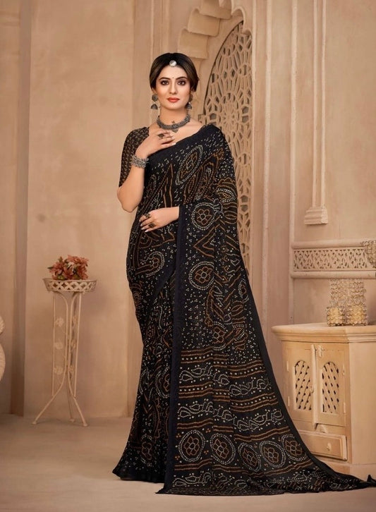 Casual Black Georgette Readymade/Easy Saree
