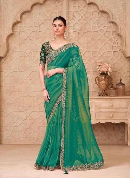 Green Designer Silk Ready to wear/Easy Saree - Panaash Saree