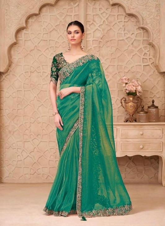 Green Designer Silk Ready to wear/Easy Saree - Panaash Saree