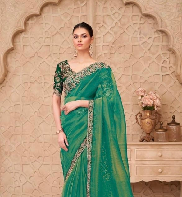 Green Designer Silk Ready to wear/Easy Saree - Panaash Saree