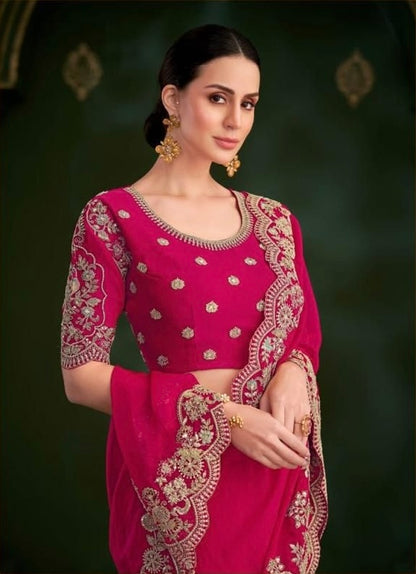 Dark Pink Cocktail Ready To Wear/Easy Saree - Panaash Saree