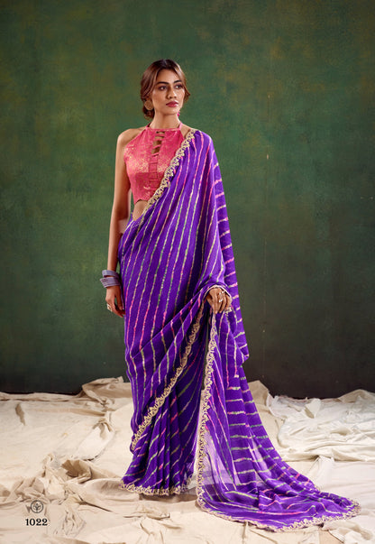 Purple Pink Color Georgette Readymade/Easy Saree