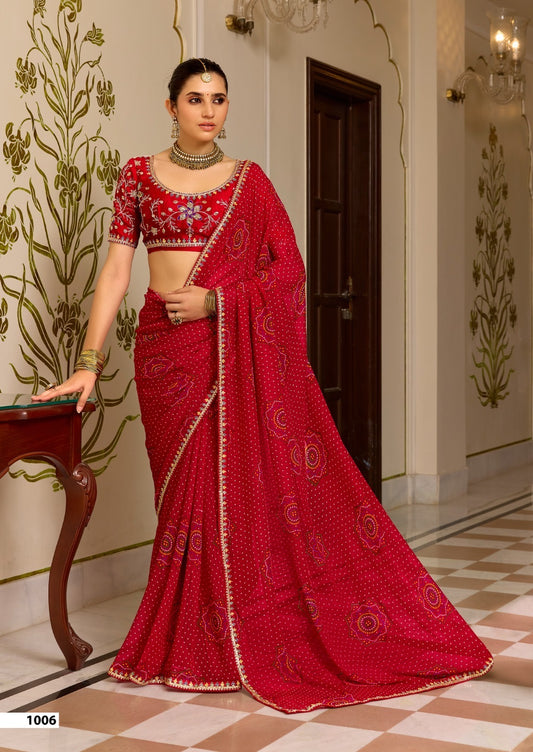 Red Georgette Readymade/Easy Saree - Panaash Saree