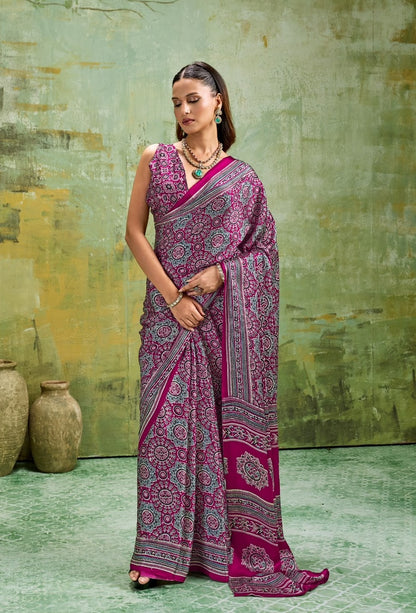 Magenta Modal Silk Ready To Wear/Easy Saree by Stylebypanaash