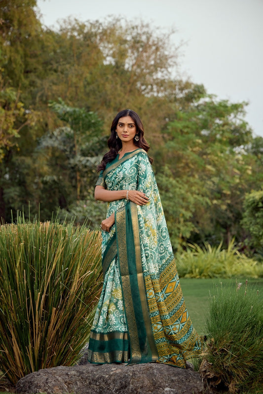 Dark Green Silk Cotton Office Wear Readymade/Easy Saree