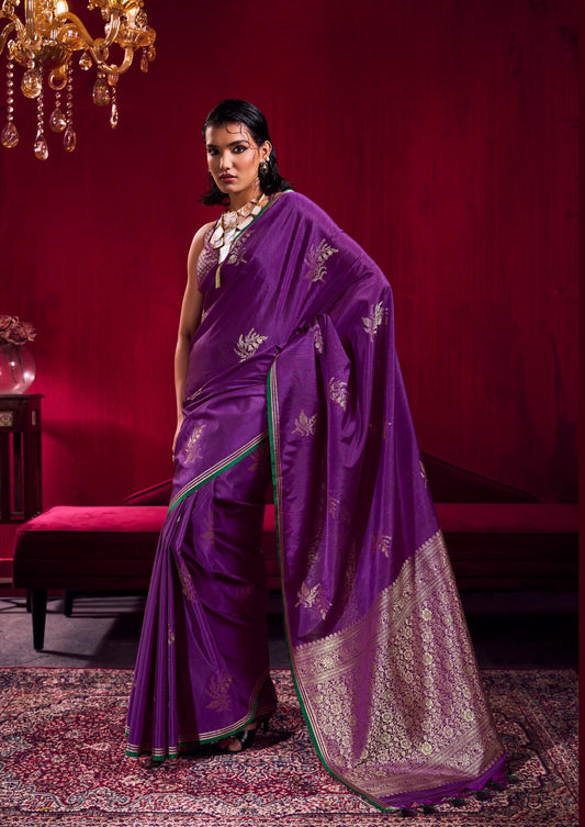 Purple Linen Silk Ready To Wear/Easy Saree - Panaash Saree