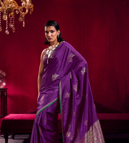 Purple Linen Silk Ready To Wear/Easy Saree - Panaash Saree