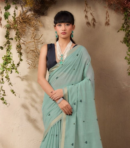 Blue Color Cotton Readymade/Easy Saree