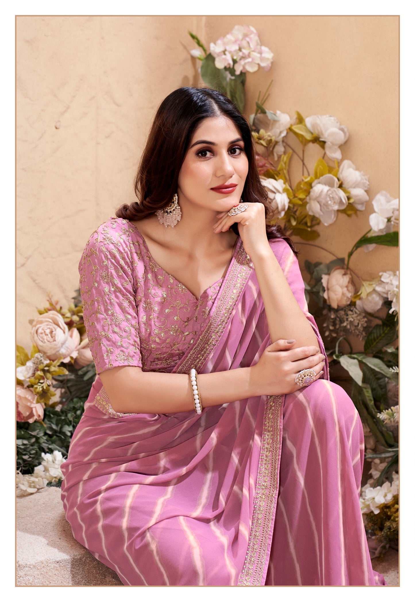 Light Pink Leheriya Color Cocktail Readymade Saree