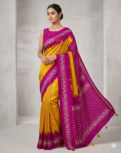 Yellow Crepe Silk Ready To Wear/Easy Saree - Panaash Saree