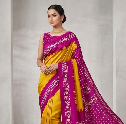 Yellow Crepe Silk Ready To Wear/Easy Saree - Panaash Saree